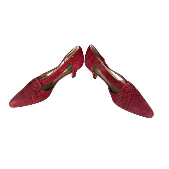 Bally Red Suede Cutout Pumps with Knot Detail Kitten Heel Shoes Women’s 7 M - Picture 6 of 9